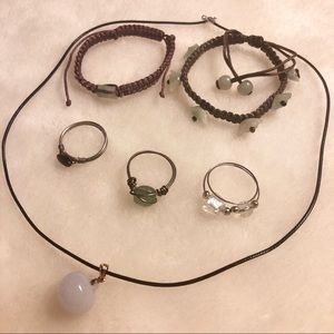 Jade Jewelry Lot 6 Pieces Necklace Bracelet Ring